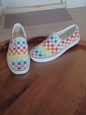 Vans  Slip-On Checkerboard Sneakers in Red, Blue, Yellow, Green, Purple